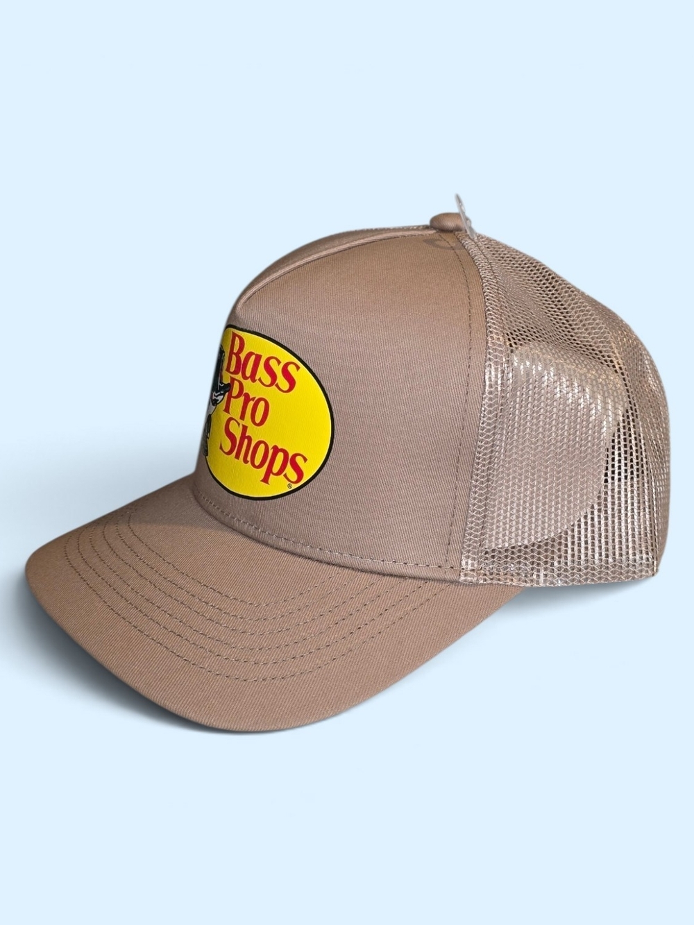 Bass Pro Shops Khaki Mesh Trucker Hat with Yellow Patch